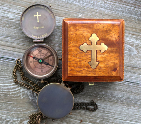 Personalized Engraved Brass Compass – Baptism Gift – Christmas Keepsake – Godchild Gift